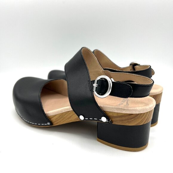 Dansko Sz 40 US 9.5-10 Malin Black Leather Closed Toe Ankle Strap Sandals Clogs - Picture 7 of 13